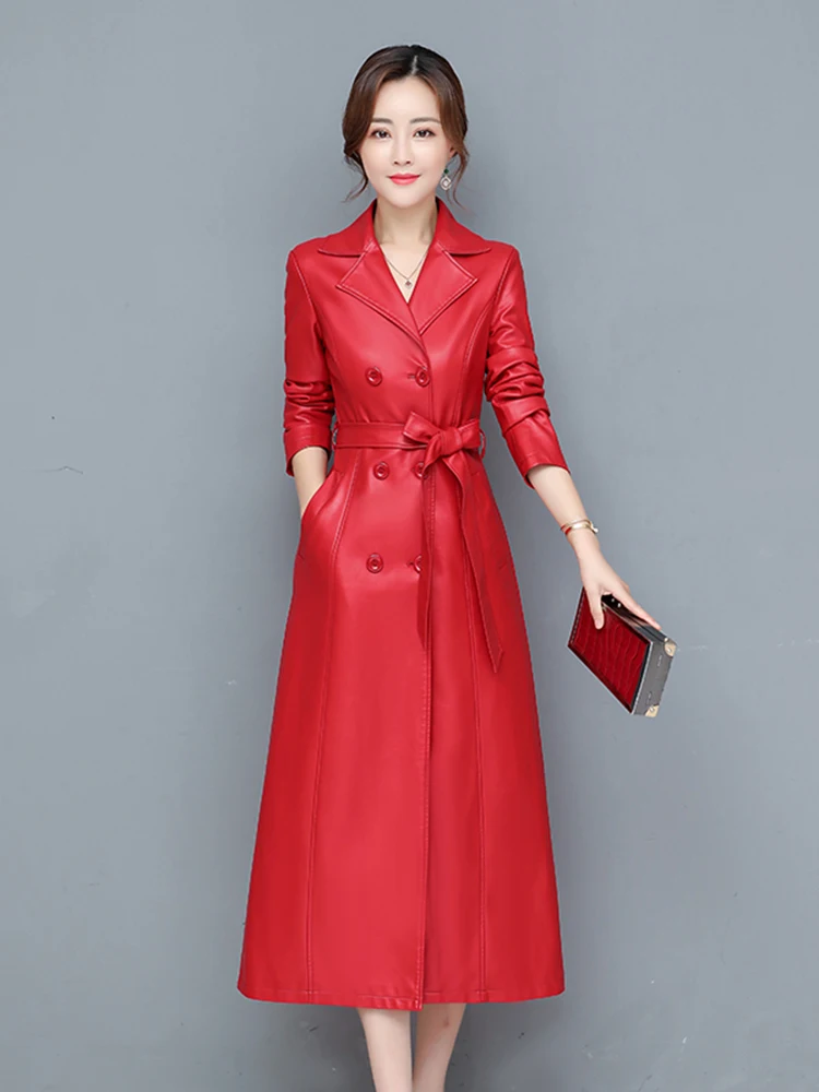 Nouvelle Veste Longue en Cuir Véritable pour Femme 2025 – Manteau Mi-Long Amincissant en Peau de Mouton, Coupe Trench, Idéal pour les Trajets Quotidien