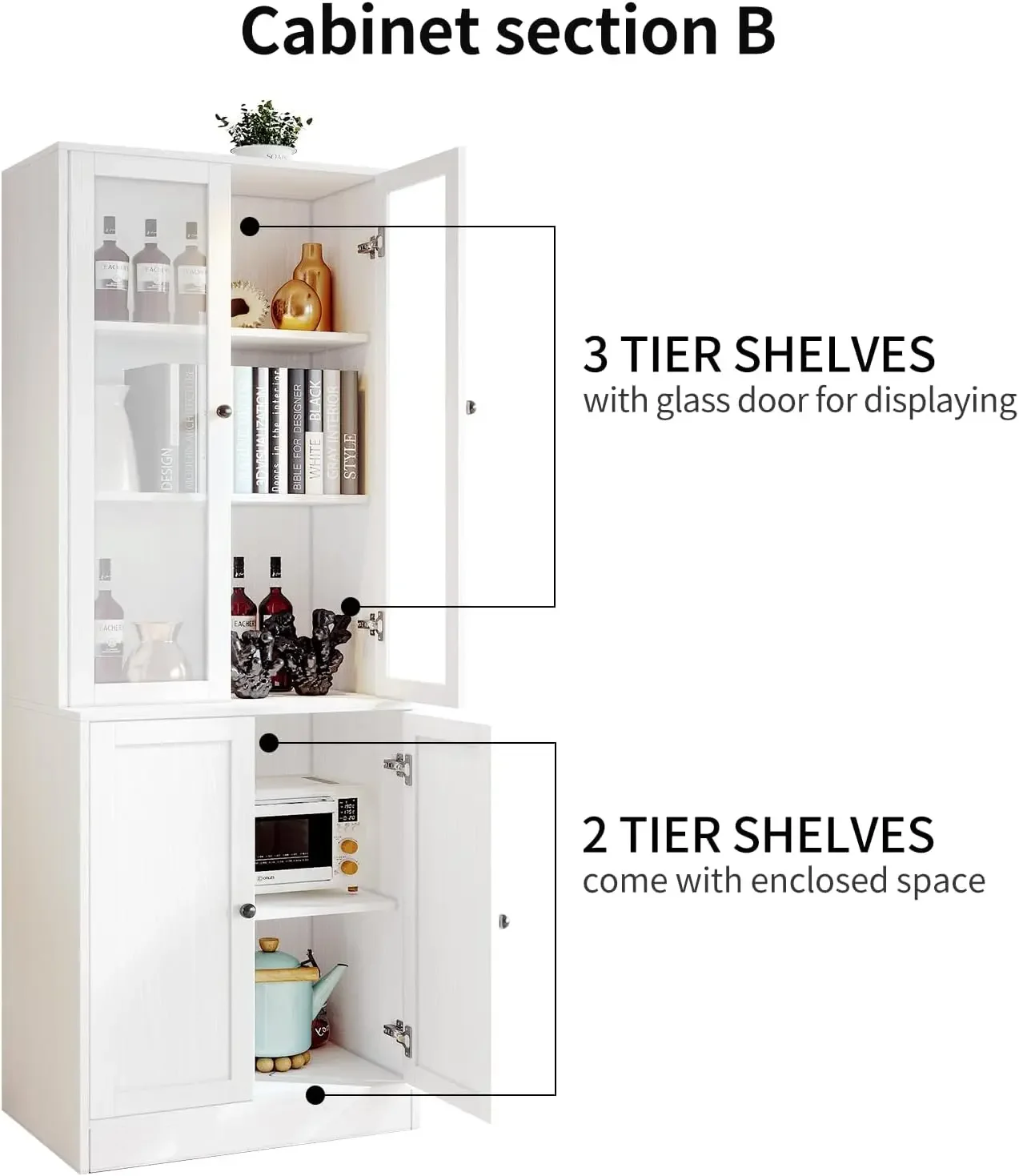 3-Tier Modern Bookshelf with 3 Large Drawer, Wood Filing Cabinet with Open Storage Shelf, Glass Doors and Fixed Storage Shelves