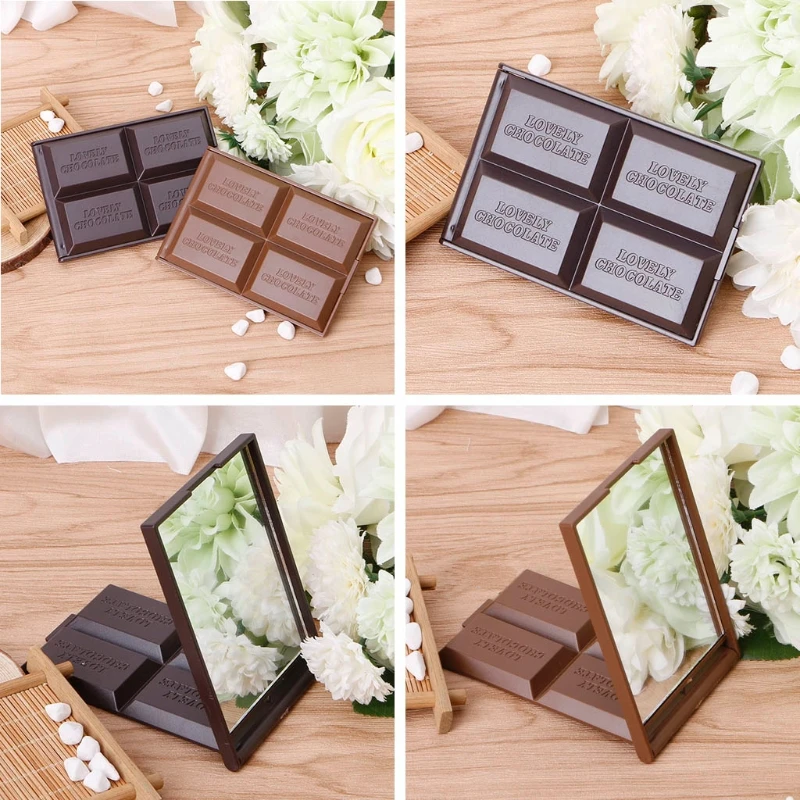 

L195 Cute Chocolate Cookie Shaped Square Pocket Mirror Mini Foldable Makeup Mirror U2JD