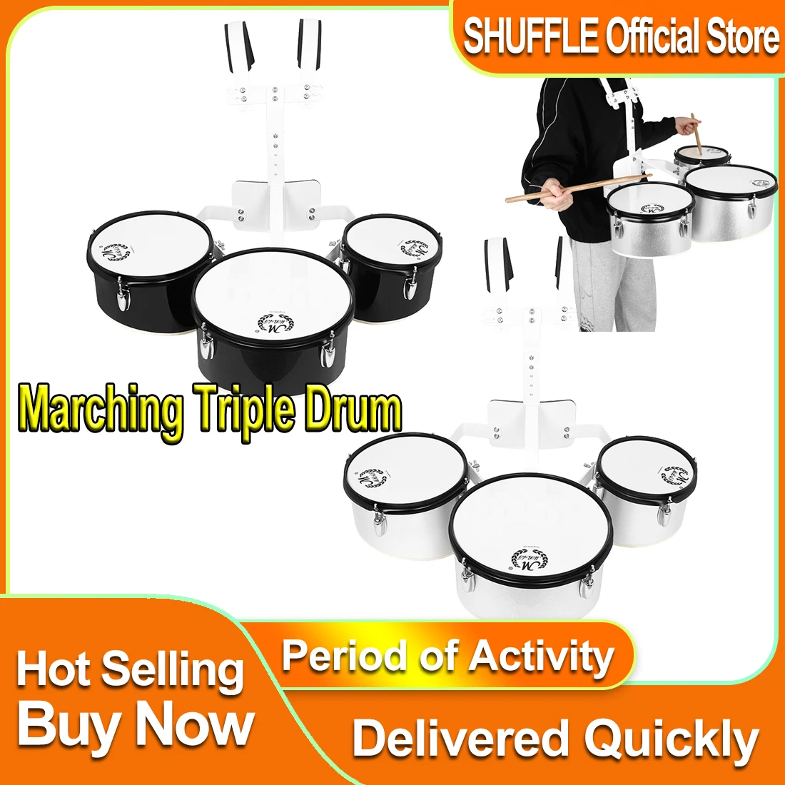 

M MBAT Marching Triple Drum Silvery Band Polyphonic Drum Back-rack Triple Drum March Into Professional Band Marching Drum