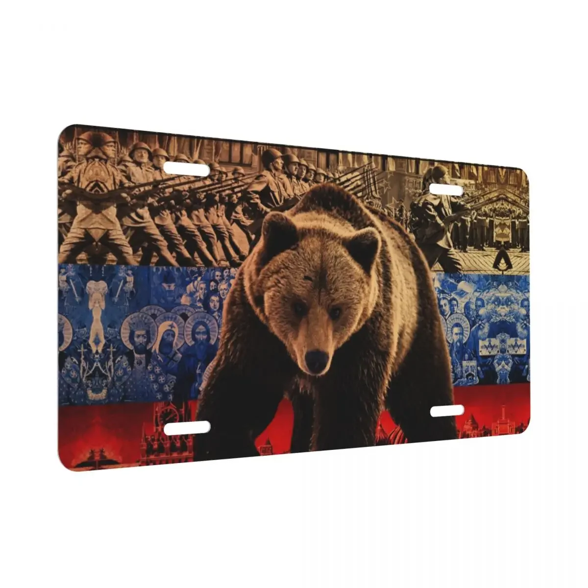 Rising Forward Powful Russian Russia Pride Bear  Car License Plate Decoration