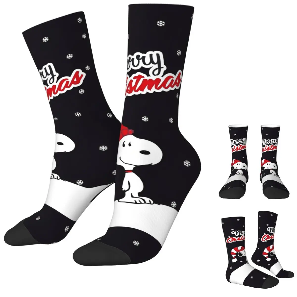 Men Socks Merry Christmas Snoopy Snow Stockings Winter Modern High Quality Socks Design Cycling Anti Skid Socks