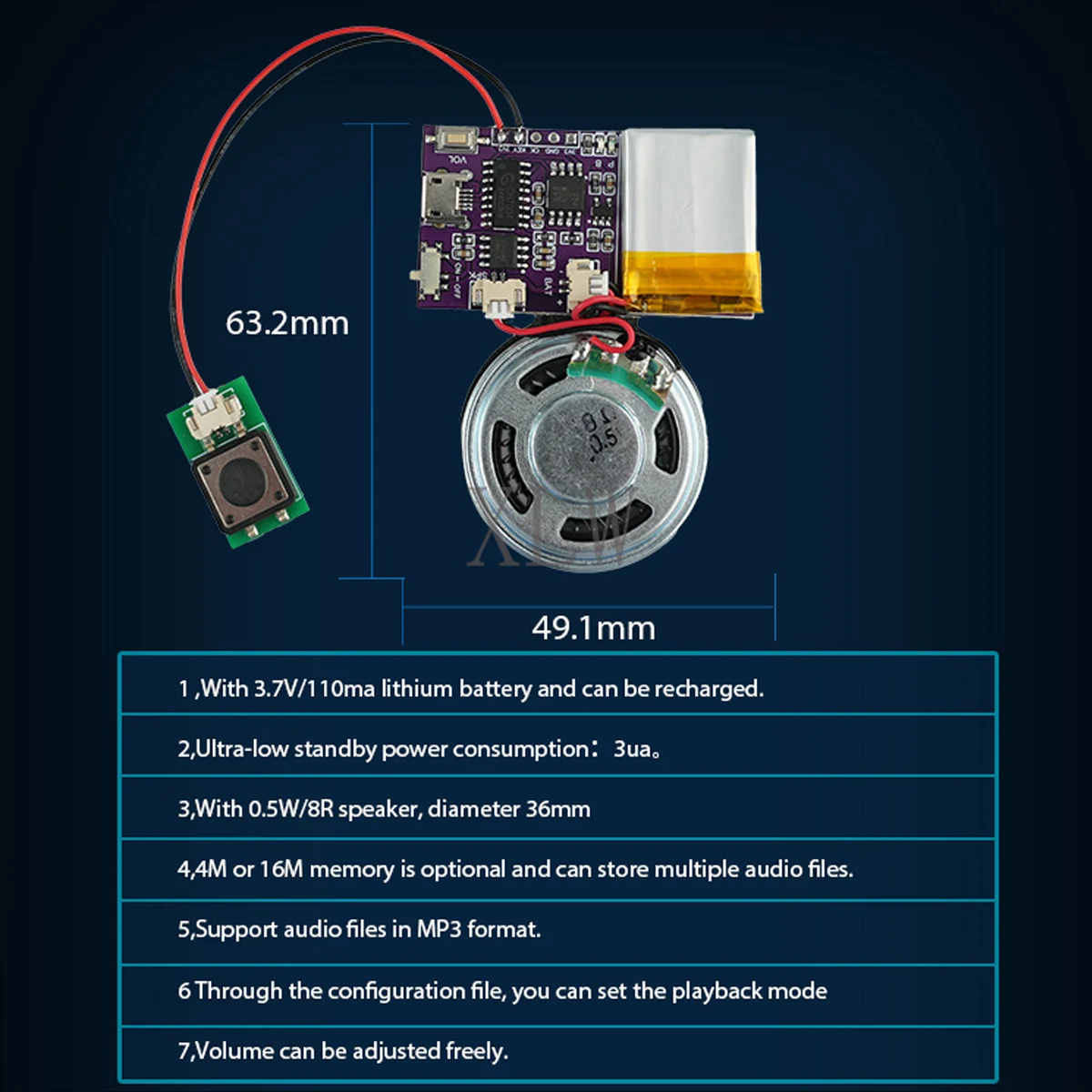 Sound Module, 4MB/16MB Voice Music Chips USB Download Push Button Control MP3 Playback for Christmas Birthday Card Toys Gift