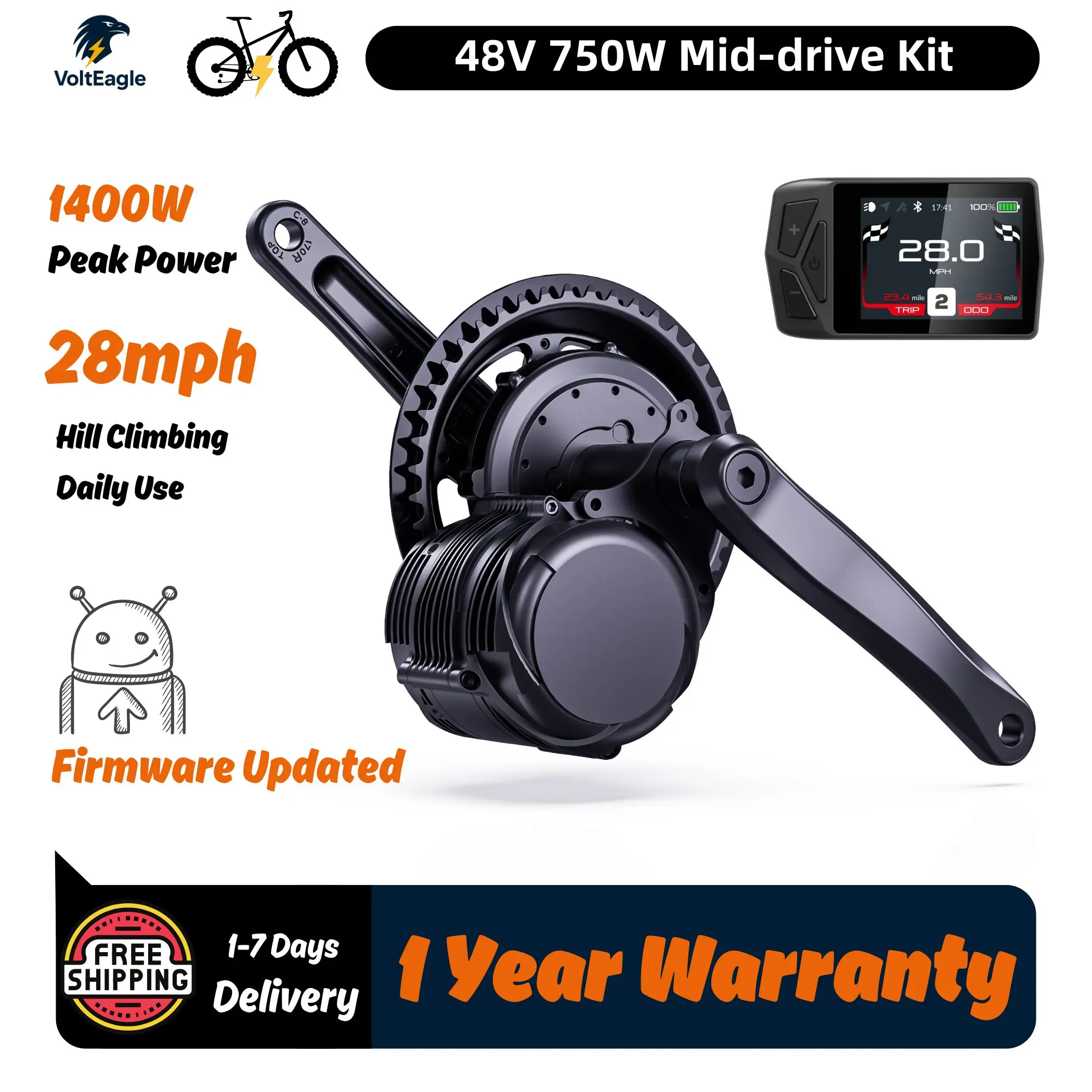 

TONGSHENG TSDZ8 750W Ebike Kit with Battery, Electric Bike Conversion Kit, Mid Motor with Updated Firmware, 20Ah Battery Options