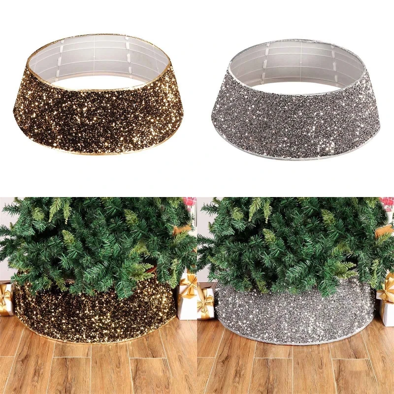 

KX4B Sequins Glitter Christmas Tree Base Collar Around Decorative Skirt Xmas New Year Party Home Decoration