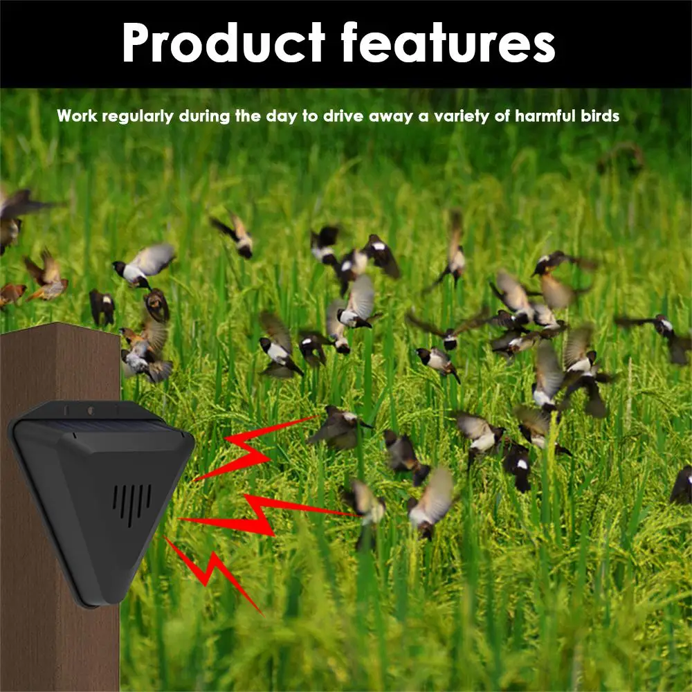 Repelente de aves con alarma Solar para exteriores, repelente de animales salvajes, impermeable, protección de seguridad para jardín y granja