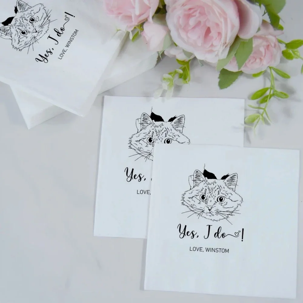 80 pcs Custom Illustrated Dog Wedding Napkins|Custom Pet Wedding Napkins|Custom Paper Napkins|Custom Engagement Napkins