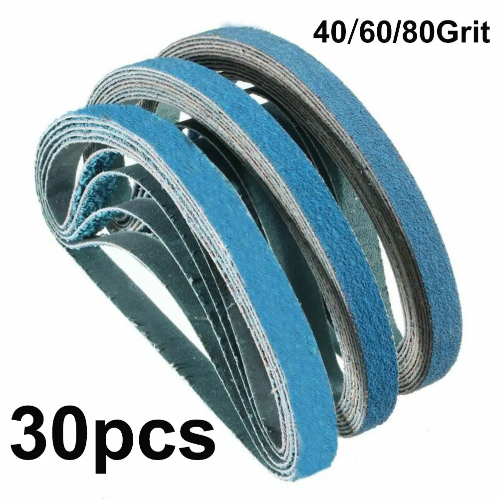 Non-metal Sanding Belts Supplies Tools Workshop Metal Polishing Sander Woodworking Zirconia 1/2x18 inch 30pcs 40 60 80 Grit Blue