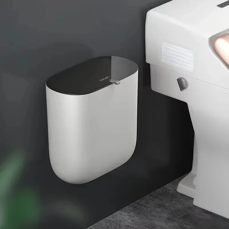 Wall mounted garbage bin saves space, detachable hook stainless steel kitchen bathroom garbage bin 5L ultra-thin