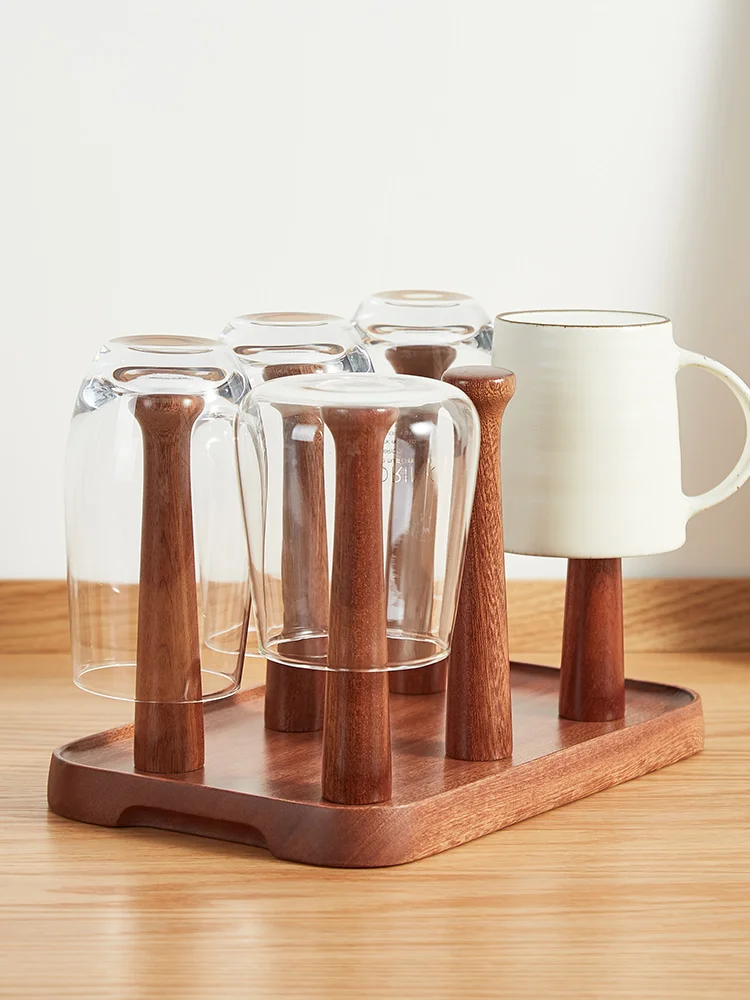 Ebony Cup Holder Mould-proof Drain Household Desktop Glass Cup Wooden Hanging Tea Cup Storage Rack