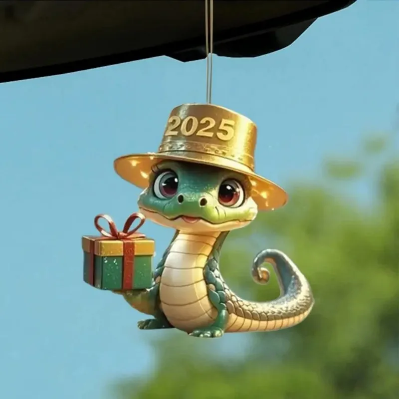 2025 Cute Acrylic 2D Charm Car Snake Shape Pendants Christmas Tree New Year Ornament with Lanyard Easy To Hang New for Home