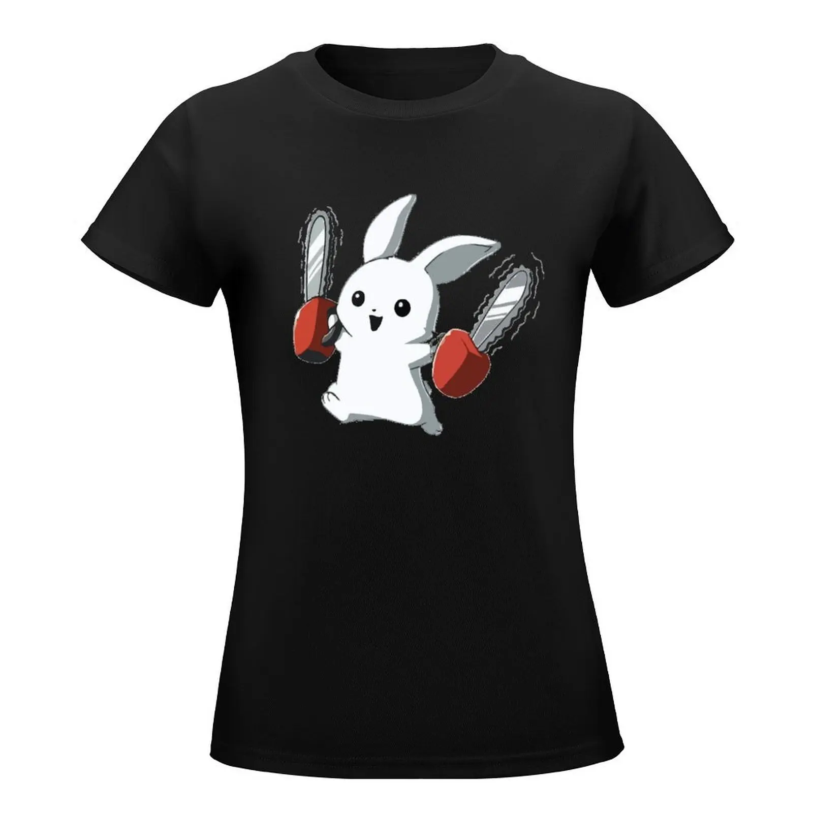 Funny Bunny with Chainsaw T-Shirt graphics vintage clothes Women t-shirts