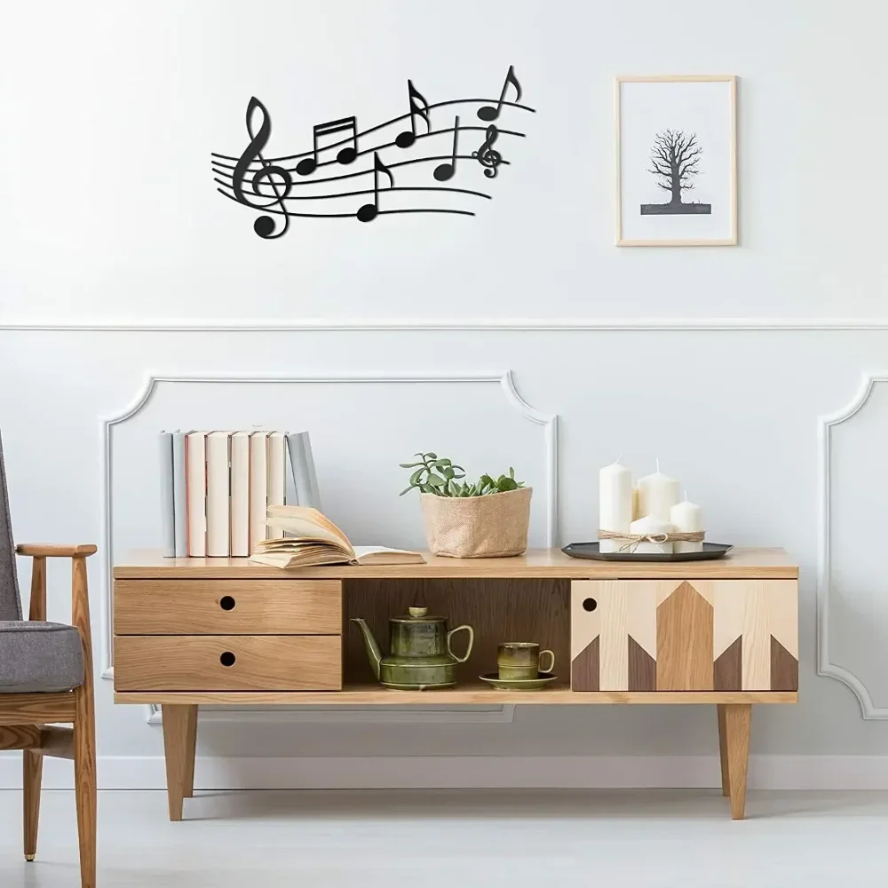 

Music Note Wall Decor - Metal Music Notes Wall Art, Iron Silhouette for Music Theme Home Decor, Elegant Artwork