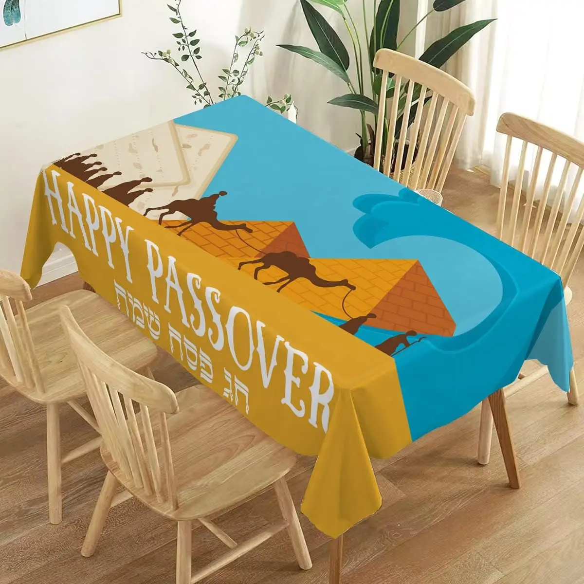 Happy Passover Waterproof Tablecloth Party Decor Pesach Seder Matzo Jewish Kitchen Dining Tablecloth Passover Decorations