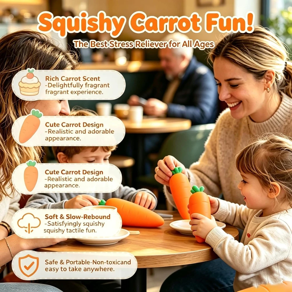 Carrot Vegetable Stress Gift Sensory Squishy Stress Reliefing Pinch Relief Fidget Decompression Sensory Anxiety Stress for Kids