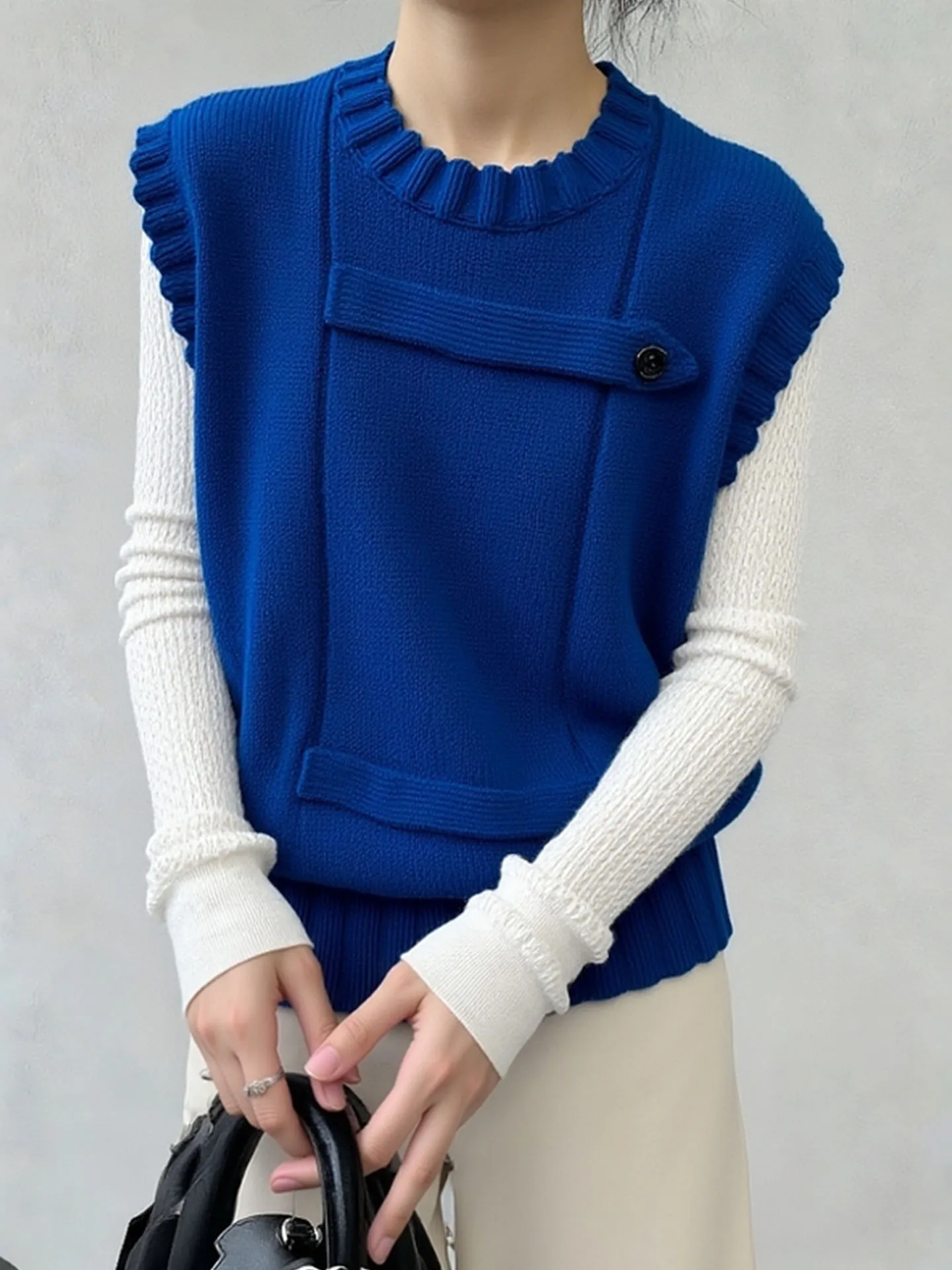 

Faionable Svel Vest 2025 Autumn Winter Commute Women's Clothing Layering Design Unique Sle round Ne Pure Color