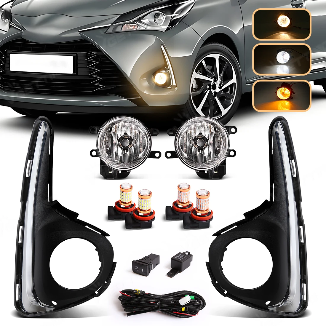 For Toyota Vitz Yaris 2018 2019 2020 Front Fog Lamp DRL Daytime Running Light Headlight With Switch Wire Covers Accessories 12V