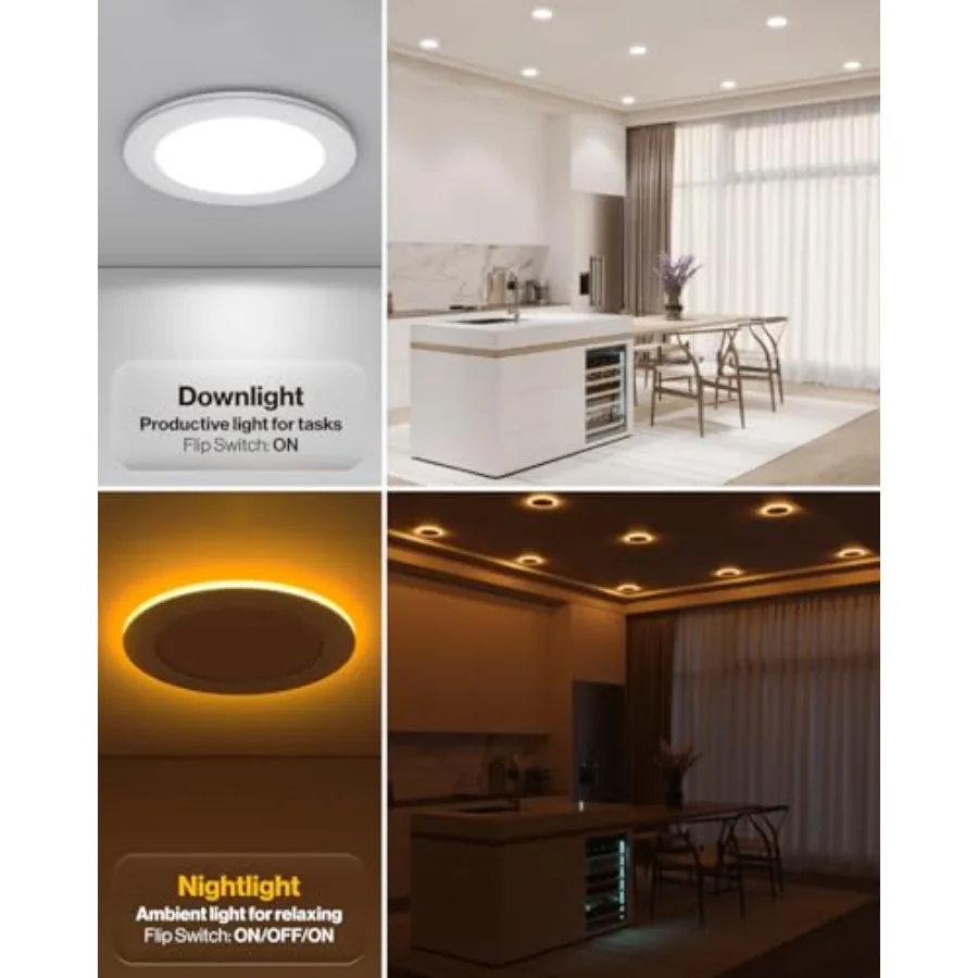 Sunco LED Recessed Lights with Night Light, Slim Ceilg Lightg, 900 LM, 11W 110W Equiv,Selectable CCT 2700K/000K/500K/000K/5000K