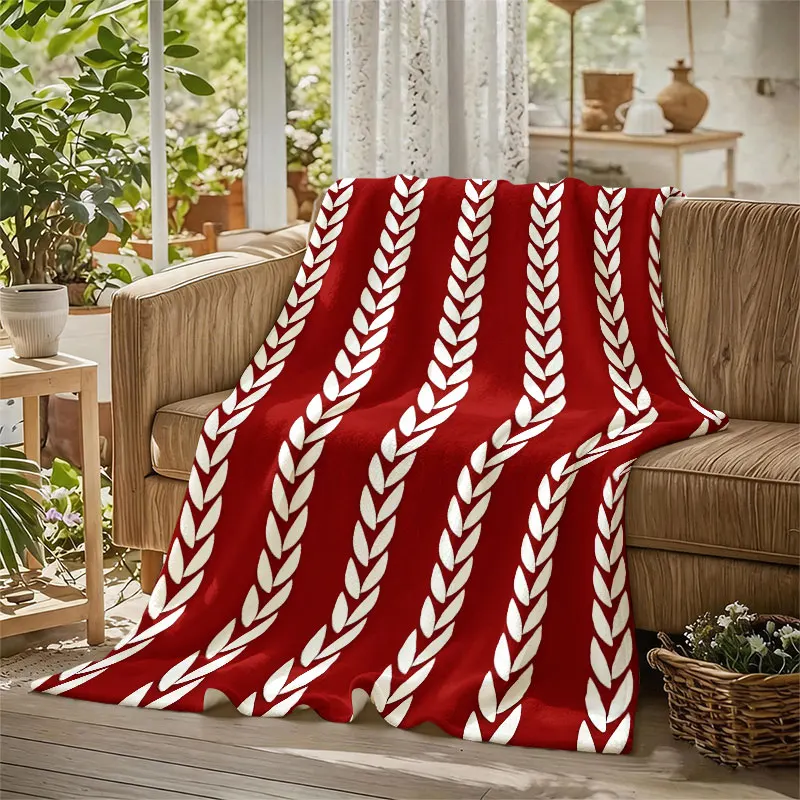 Red Cable Knit Flannel Blanket Warm Soft Halloween Christmas Decorative Couch Warm Cozy All-Season Gift
