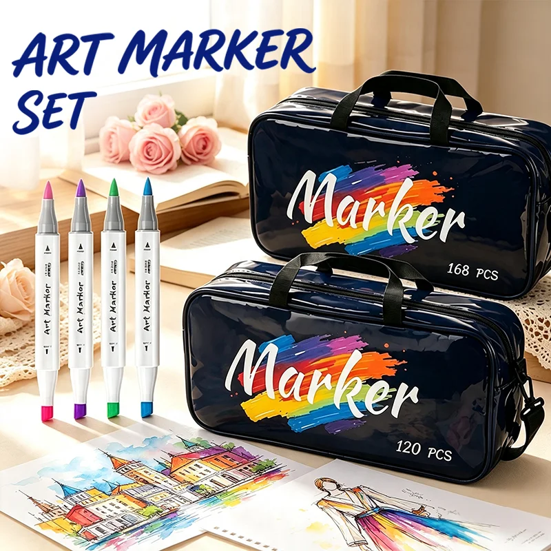 marqueurs-a-double-pointe-120-168-couleurs-grand-sac-de-transport-renforce-ideal-pour-les-illustrations-commerciales-avec-de-superbes-nuances-de-couleurs-et-des-degrades