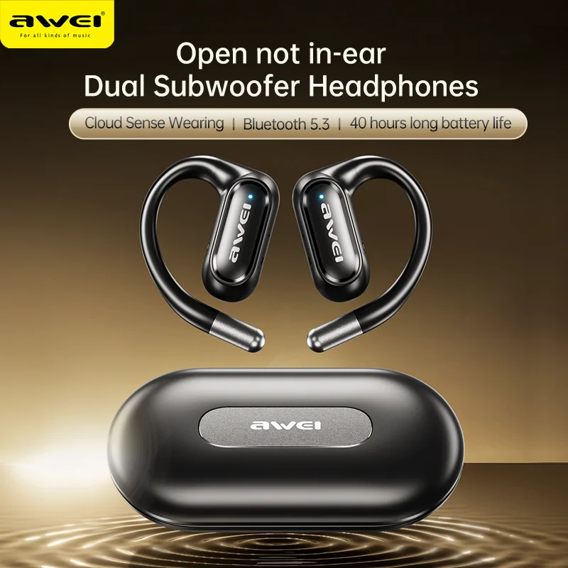 

Awei T93 Air Conduction Bluetooth 5.3 Earphones HiFi Stereo Wireless Sports Headset EarHook Headphones Not-in-ear Earbuds