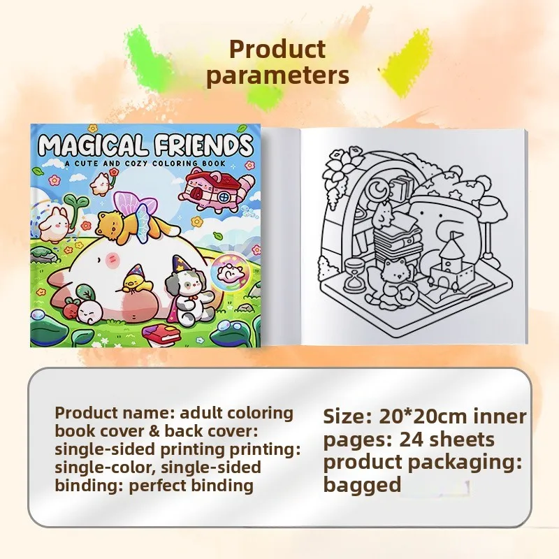Magical Friends Cute Cozy Coloring Book Kawaii Magic Animal Fairy Creature Stress Relief Drawing Book