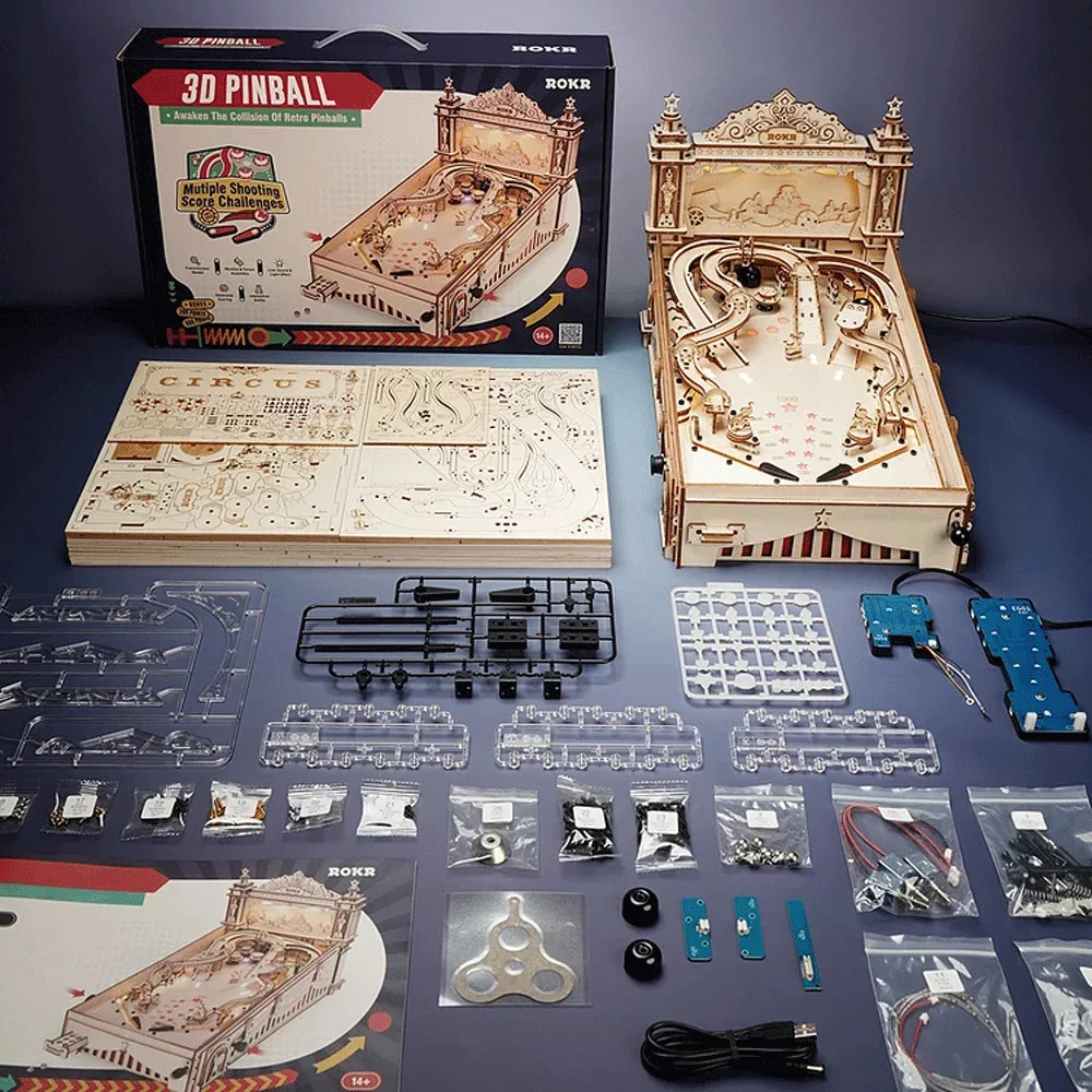 Robotime ROKR 3D Pinball dla dzieci Dorośli Rodzinna maszyna imprezowa Styl vintage Popularna gra Gładki montaż Drewniane puzzle 3D EG01