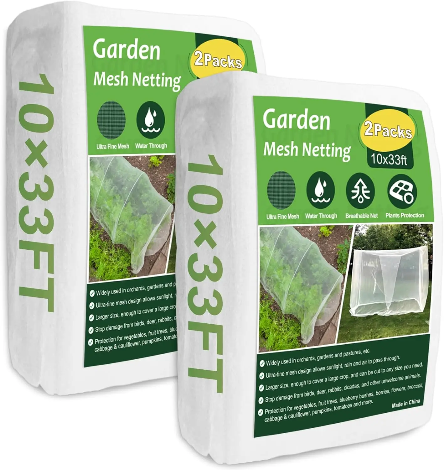 

Ultra Fine Mesh Insect Netting, 2 Pack 10x33Ft Garden Pest Barrier for Plants and Crops
