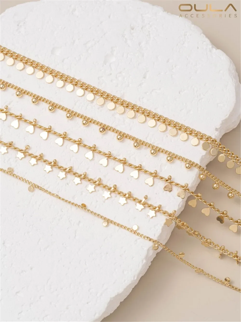

Copper Chain 14K Gold-Color Hanging Bead Chain Hanging Disc Chain Peach Heart Five-pointed Star Handmade Chain DIY Loose Chain