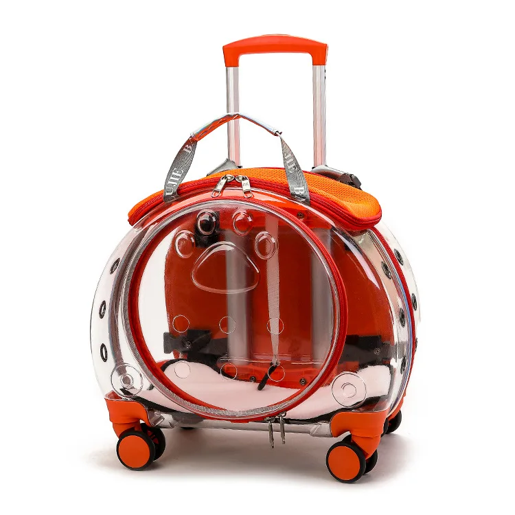 

Pet trolley case out portable fully transparent pet case breathable space capsule with Wheeling Suitcase