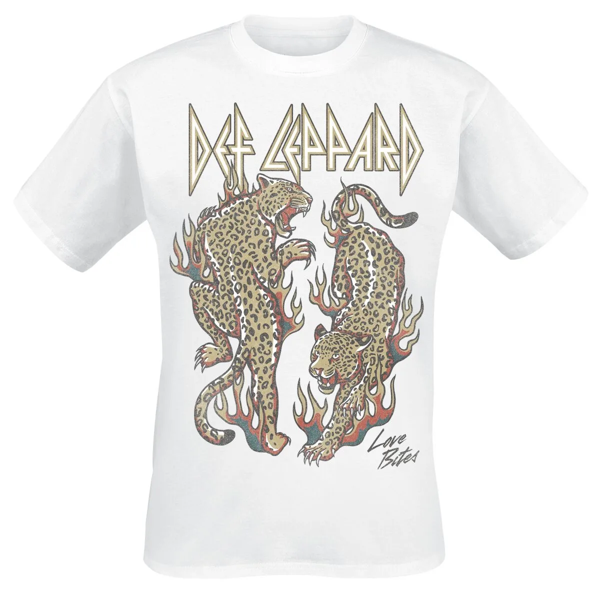 Camiseta de algodão unissex Def Leppard Love Bites Leopard com estampa vintage de tatuagem Rock Tee