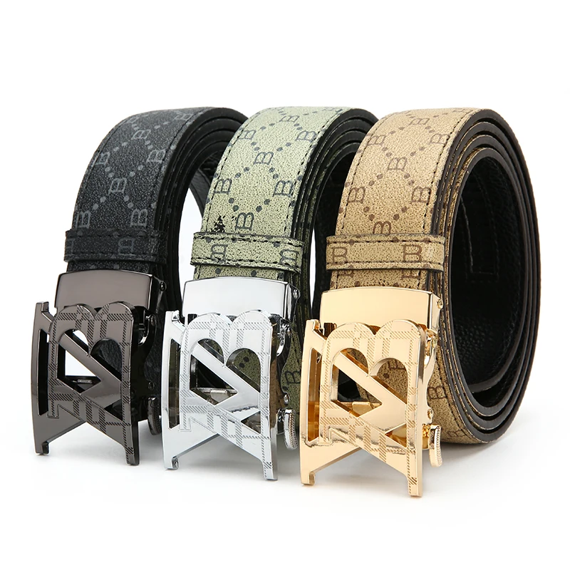 Cinturón de cuero auténtico de lujo con hebilla automática para hombre, cinturón de negocios de tendencia a la moda, pantalones vaqueros universales para hombre y mujer, cinturón versátil para hombre