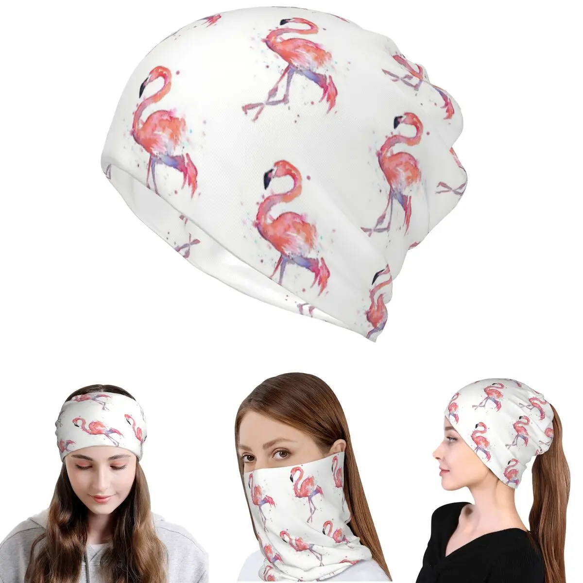 Pink Flamingo Watercolor Illustration Bandana Neck Cover Mask Scarf Warm Balaclava Beanies Hat Unisex Adult Breathable