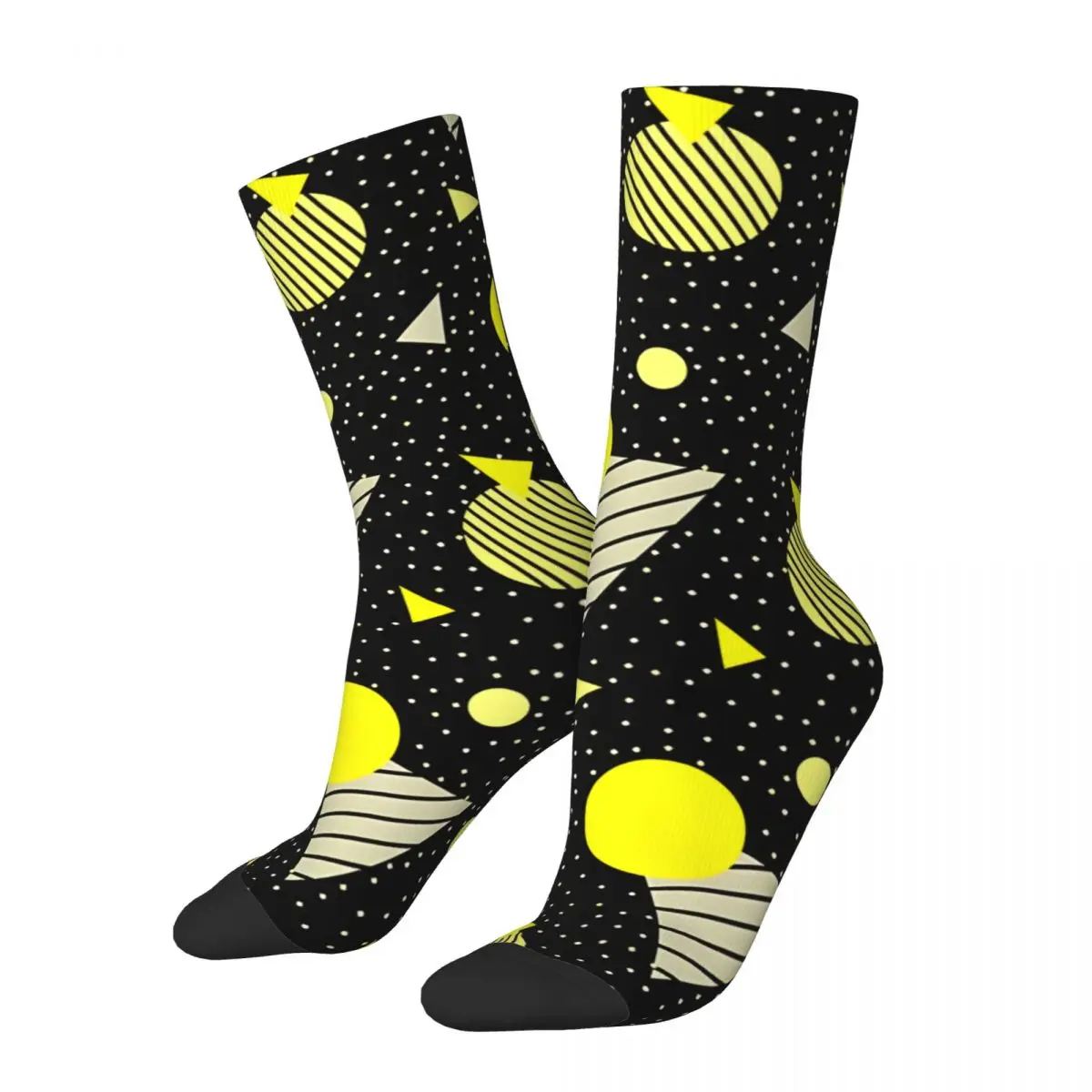 Colorful Yellow Geometry Memphis Party Pattern Men's Socks Vintage Harajuku Street Style Novelty Casual Crew Sock