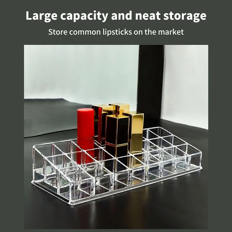 24 Lattices Acrylic Lipstick Organizer Lip Gloss Container Nail Polish Storage Box Makeup Display Rack