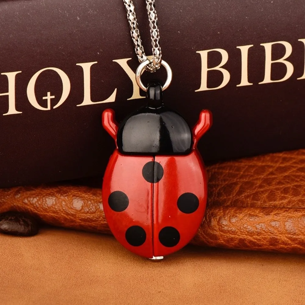 New Multi-color Ladybug Pocket Watch Quartz Lightweight Beetle Pocket Watch with Chain Necklace Pocket Watch