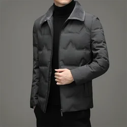 New 2023 Autumn Winter Men's White Duck Down Jackets Solid Casual Fur Collar Warm Puffer Coats Outwear Short Down Parkas Clothes