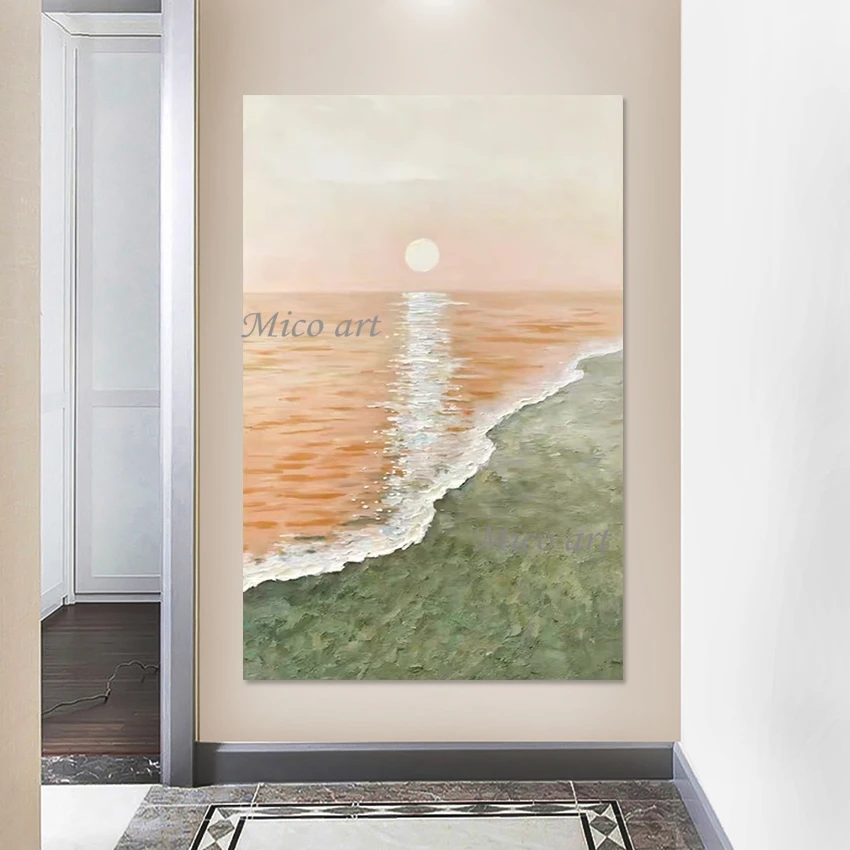 

Sea Scenery Sunrise Decor Paintings, Wholesale Of 3d Picture, Abstract Art Unframed Hand Drawing Modern Textured Canvas Wall