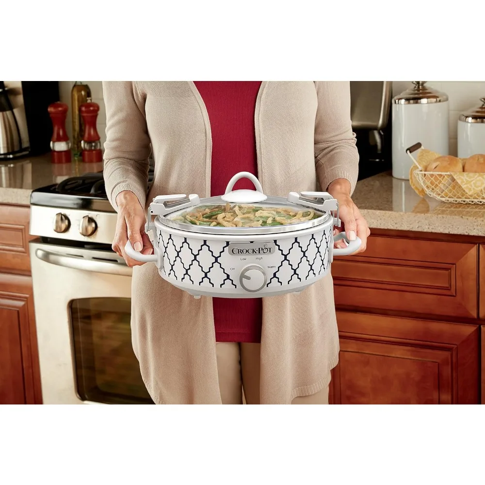 Small 2.5 Quart Casserole Slow Cooker in White/Blue, Enjoy Eye-Catching Quick Meals, Durable and Compact