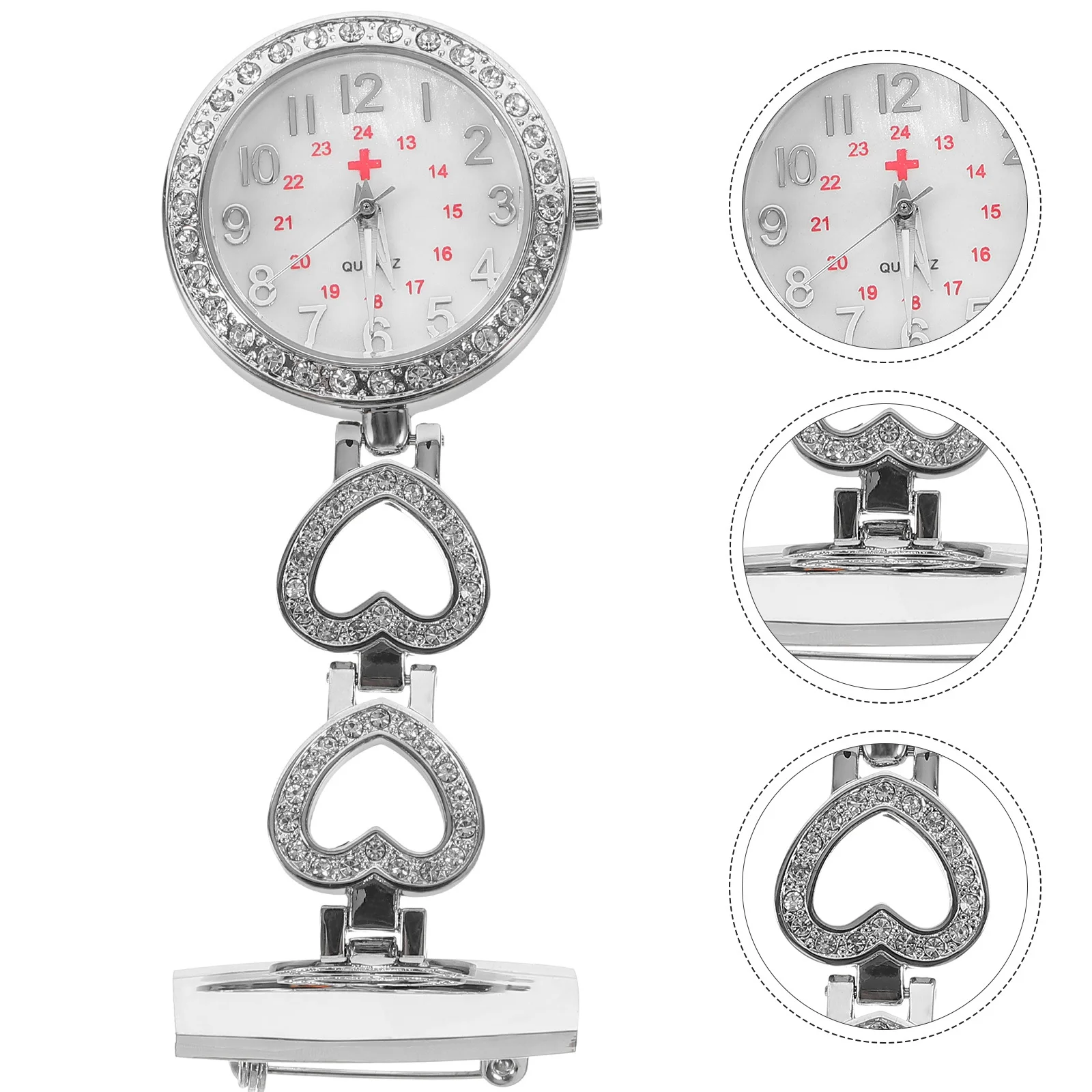 

Silver Rhinestone Nurse Pocket Watch Fashion Alloy Hanging Doctor Watch Precision Quartz Movement Portable Hospital Use