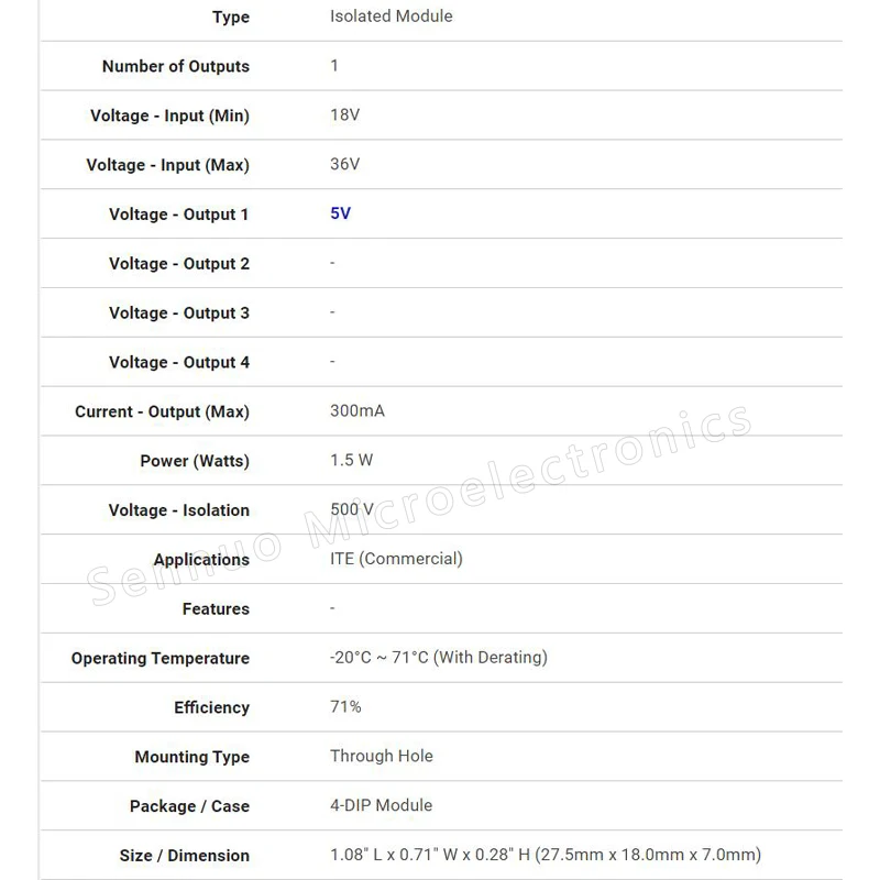 1 Pz NUOVO ZUS1R52405 Convertitore DC DC 5 V 1.5 W Modulo Isolato Convertitore DC DC 1 Uscita 5 V 300 mA 18 V - 36 V Ingresso