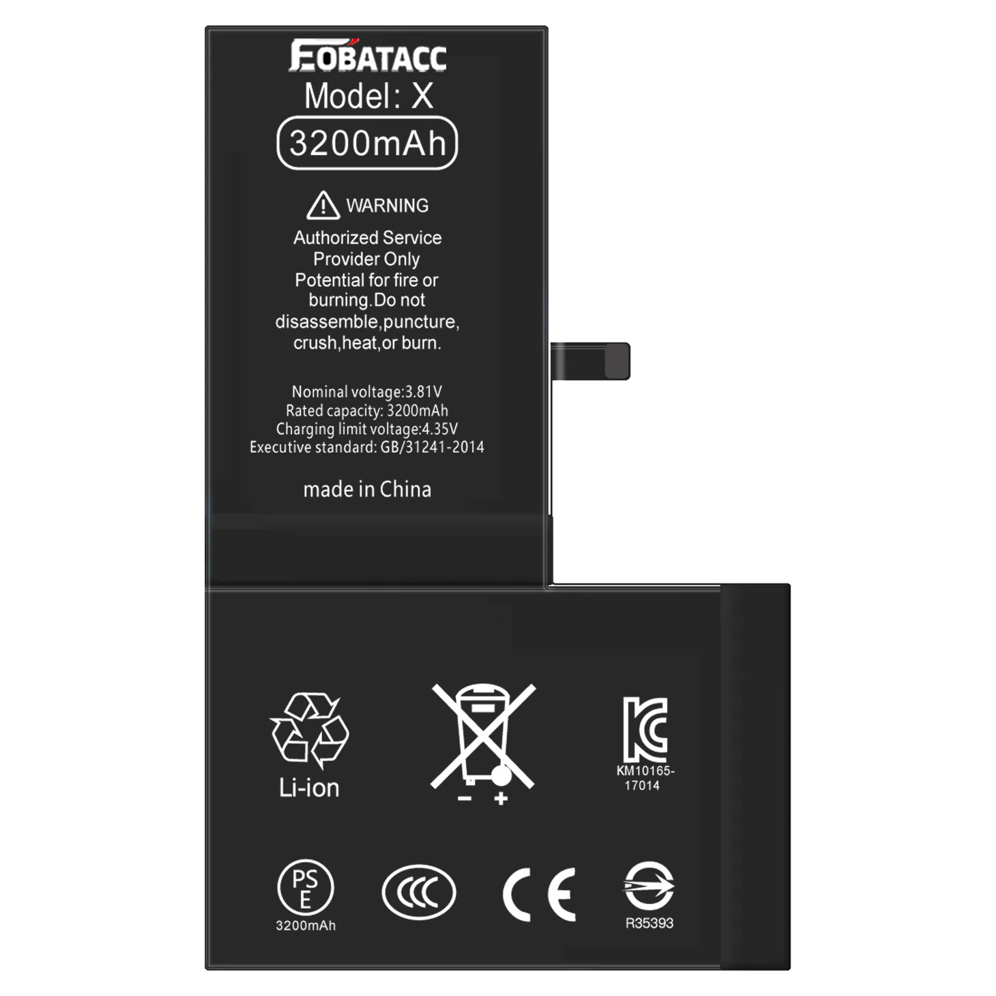 2025 YEARS EOBATACC High Quality 100% new Battery For iPhone X  3200mah Battery+Free Tools