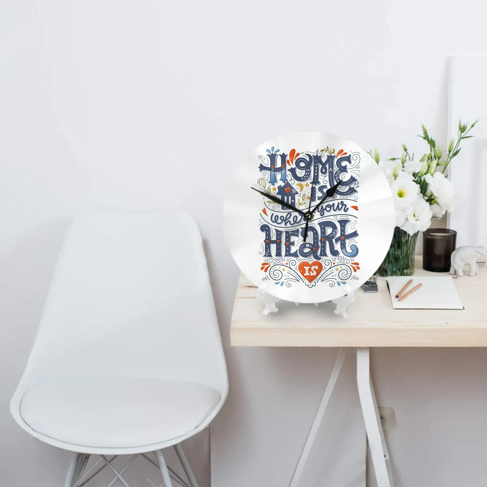 Home is where your heart is Wall Clock Room Decoration Silent Round Clock for Bedroom Living Kitchen Home