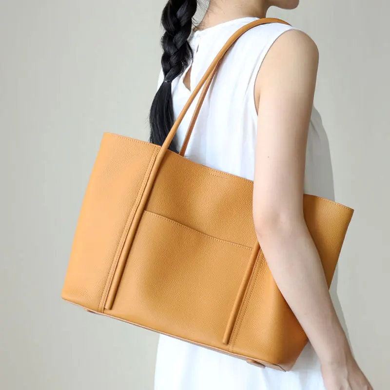 

2025 New Togo Leather Top Grain Spacious Tote Bag Lightweight Large Capacity Shoulder Bag Work Commuting Premium Handbag