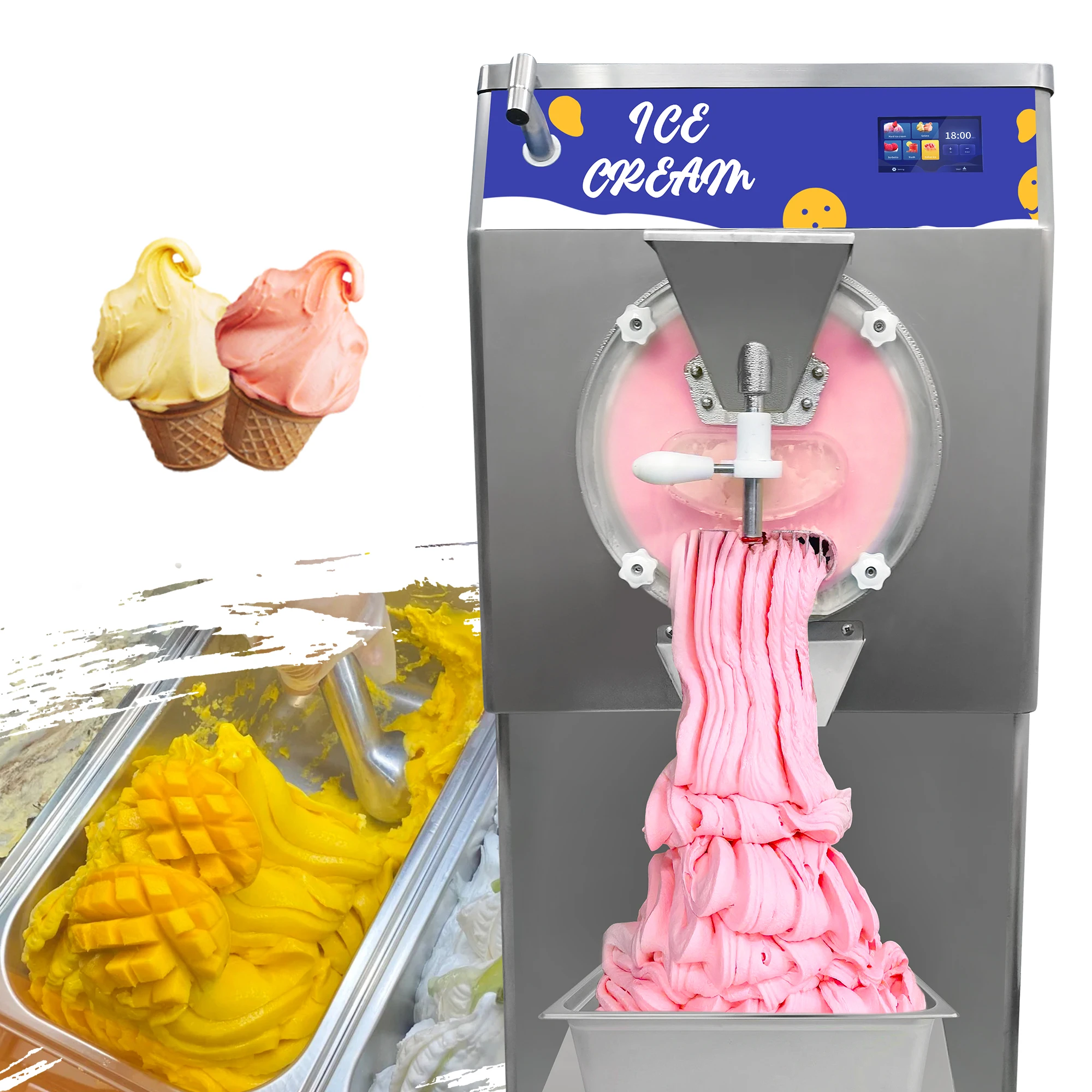 Mvckyi 60L/H Italian Scoop Hard Ice Cream Machine/Gelato Ice Cream Maker/Batch Freezer/Gelato Machine