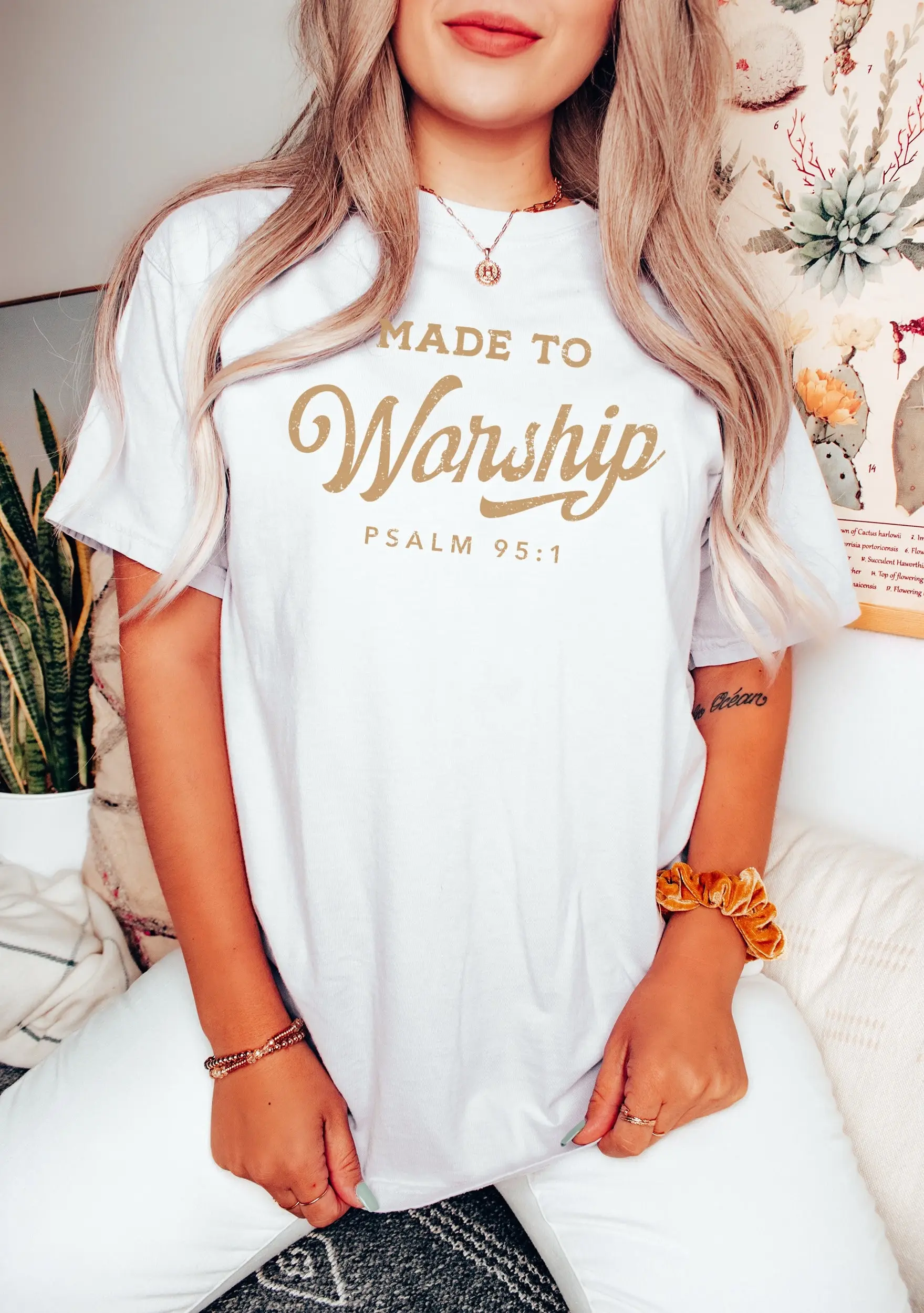 Worship T Shirt Psalm 95 Faith Country Music Christian Trendy Bible Verse Oversized s