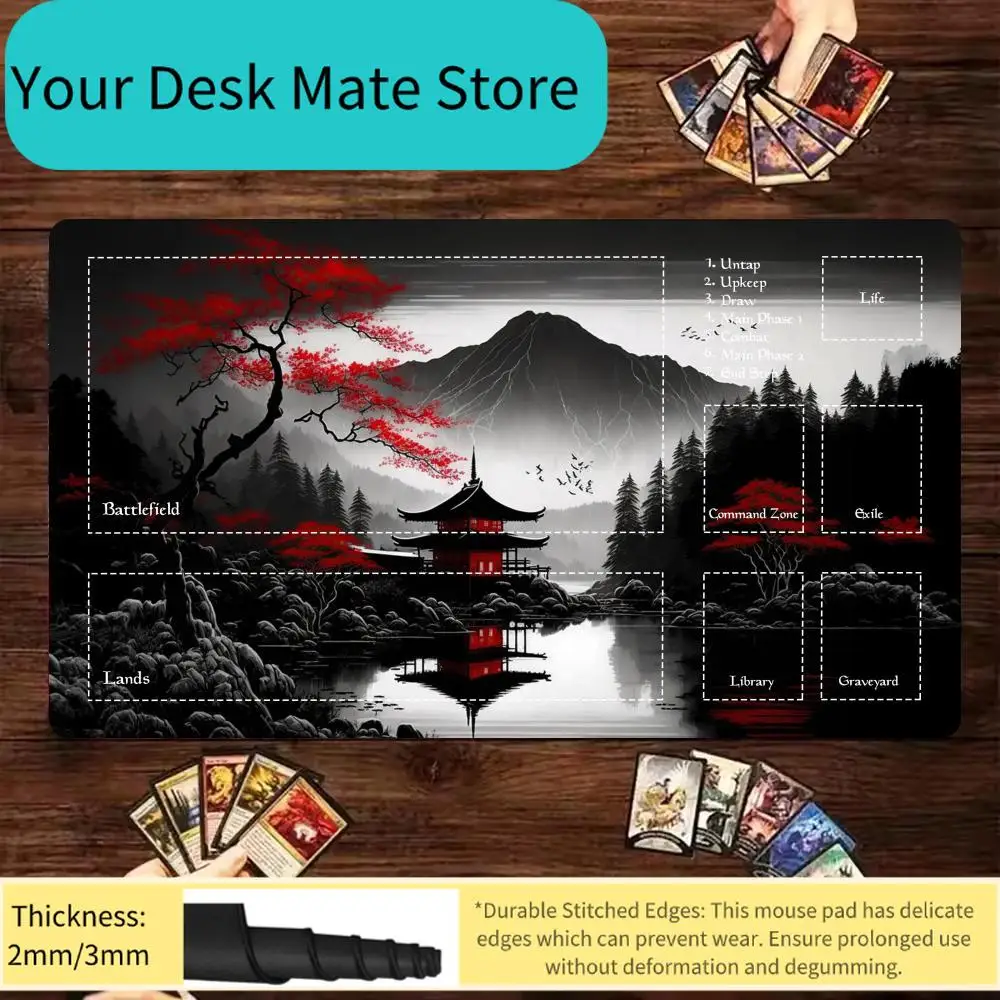 

Игровой коврик MTG 2026 Year of the Horse с нанесением терминов игровых фаз MTG (Untap, Upkeep, Draw Life, Main Phase, Main Phase 2) и геймплейными элементами.