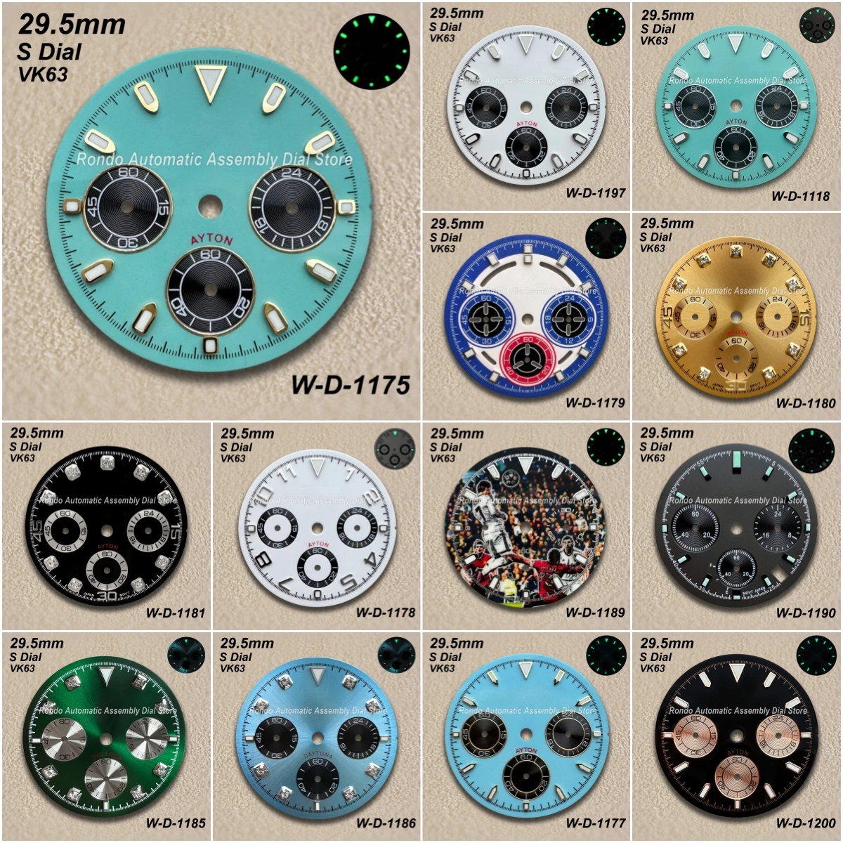 29.5mm DTN Panda  Diamond S Dial Suitable For VK63 Movement Green/No Luminous High-Quality Watch Modification Accessories