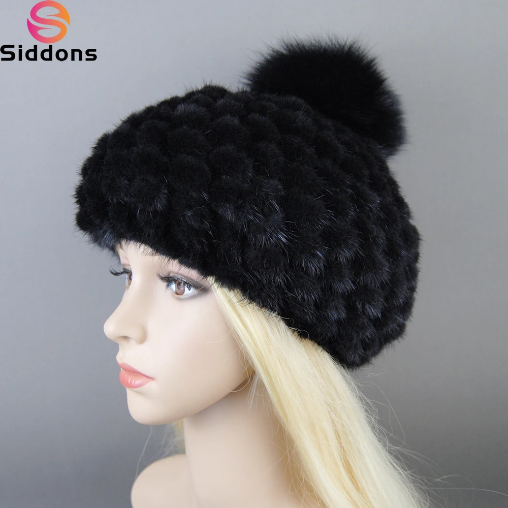 New Russia Lady Winter Hand Knitted Real Mink Fur Hat Natural Warm Mink Fur Visors Cap Women Fashion 100% Genuine Mink Fur Hats