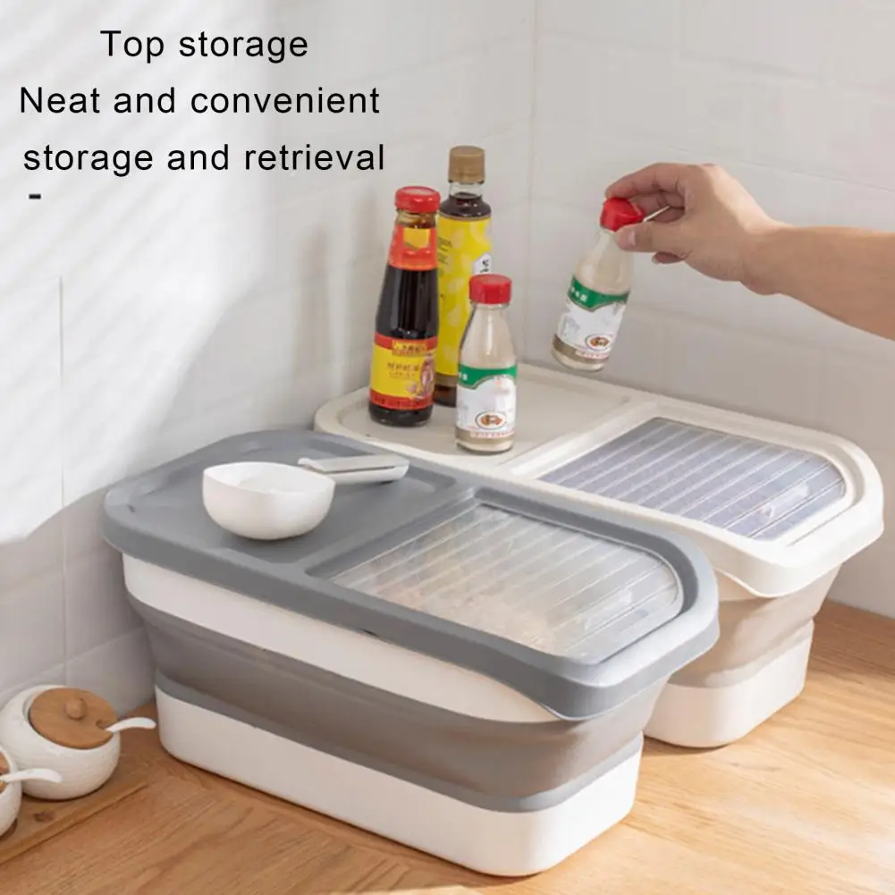 

High Capacity Rice Container Capacity Foldable Rice Storage Box with Transparent Sliding Lid Dustproof Moisture-proof for Cereal